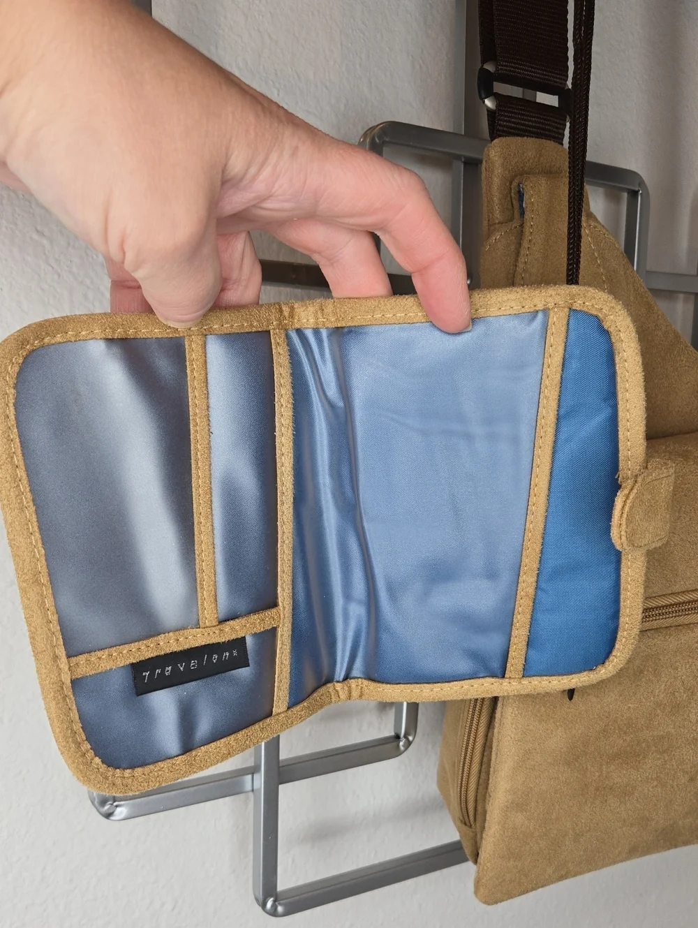 Travelon Multi Fuction Tan Suede Travel Hiking Sightseeing Crossbody Bag NWOT